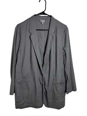 J. Jill Gray‎ Linen Blend One Button Relaxed Blazer Jacket Large
